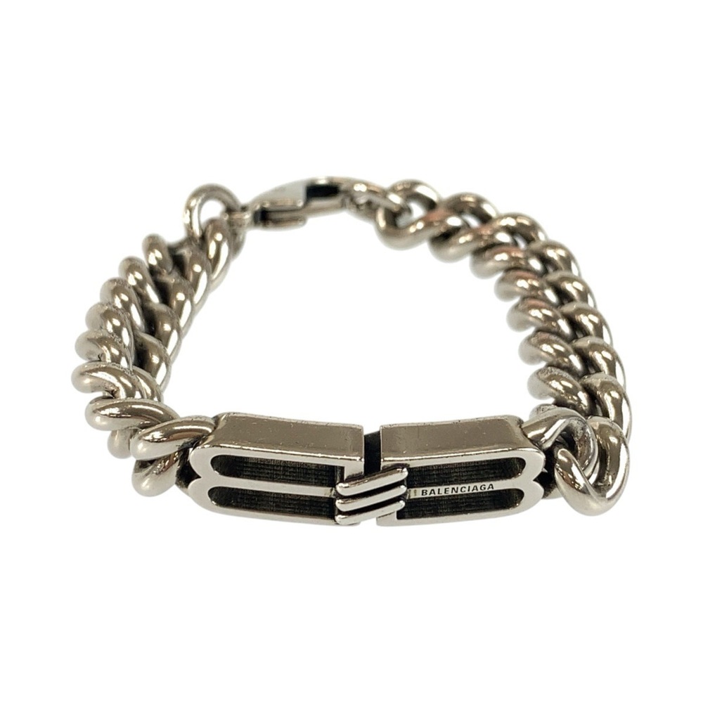 BALENCIAGA Bb Icon Gourmette Size M Silver Brass Bracelet for Men